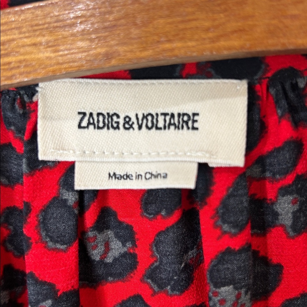 Zadig & Voltaire Red and Black Leopard Print V-Neck Blouse - Picture 5 of 15